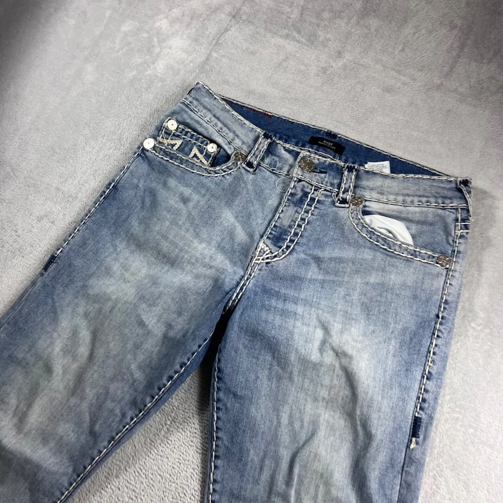 True Religion Ricky Relaxed Straight Jeans Light Wash Blue Contrast Stitch 34